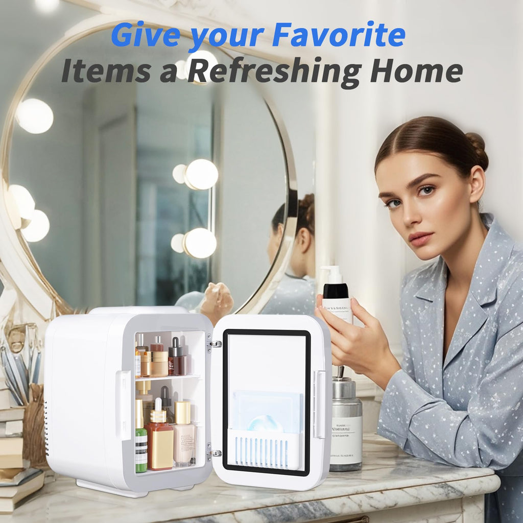 4 Liter 6 Cans Mini Fridge with LED Mirror H6366