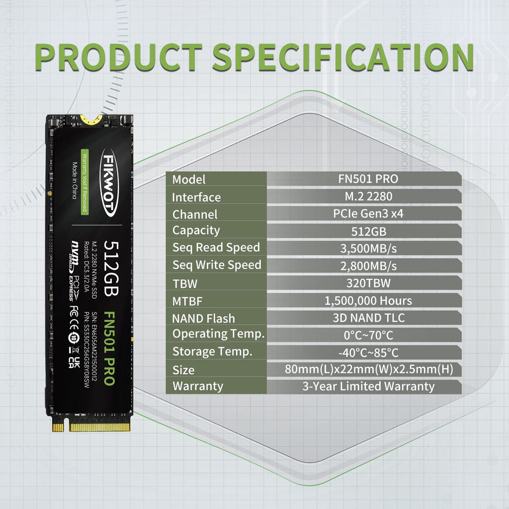 512GB NVMe M.2 2280 PCIe Gen3 x4 Internal Solid State Drive P7120