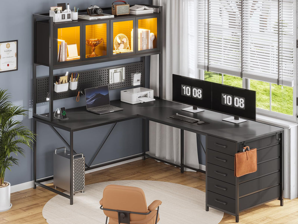 L Shaped Gaming Corner Desk with Drawers I718