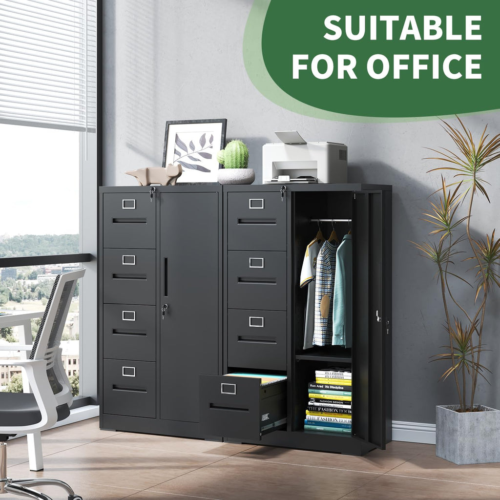 4 Drawer Vertical File Cabinet with Lock and Storage Shelves Black A3375