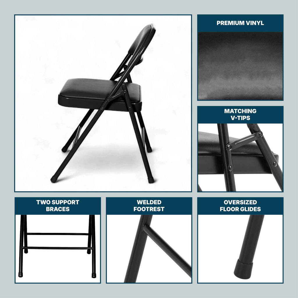 Black Vinyl Padded Steel Folding Chairs 4-Pack V86124