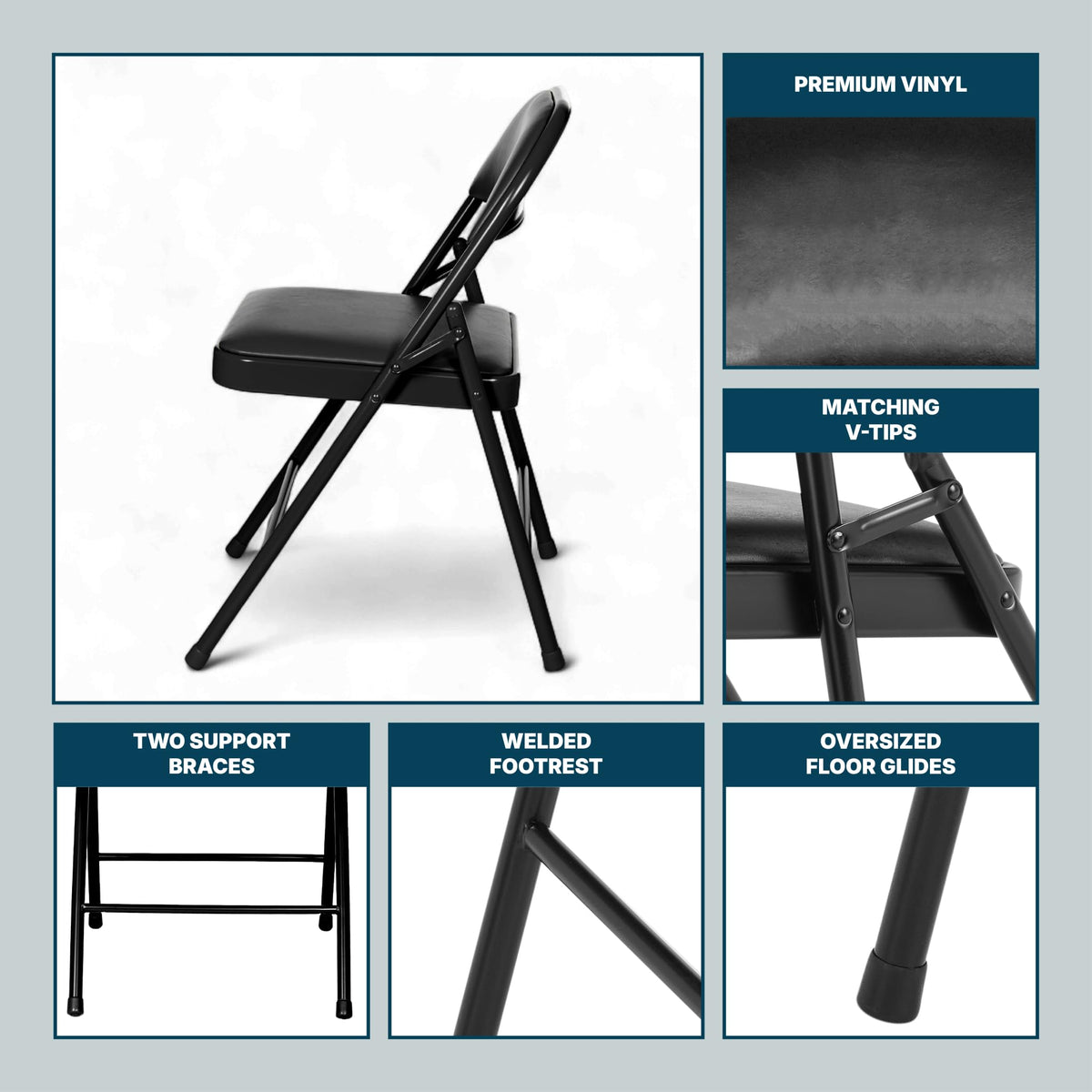 Black Vinyl Padded Steel Folding Chairs 4-Pack V86124