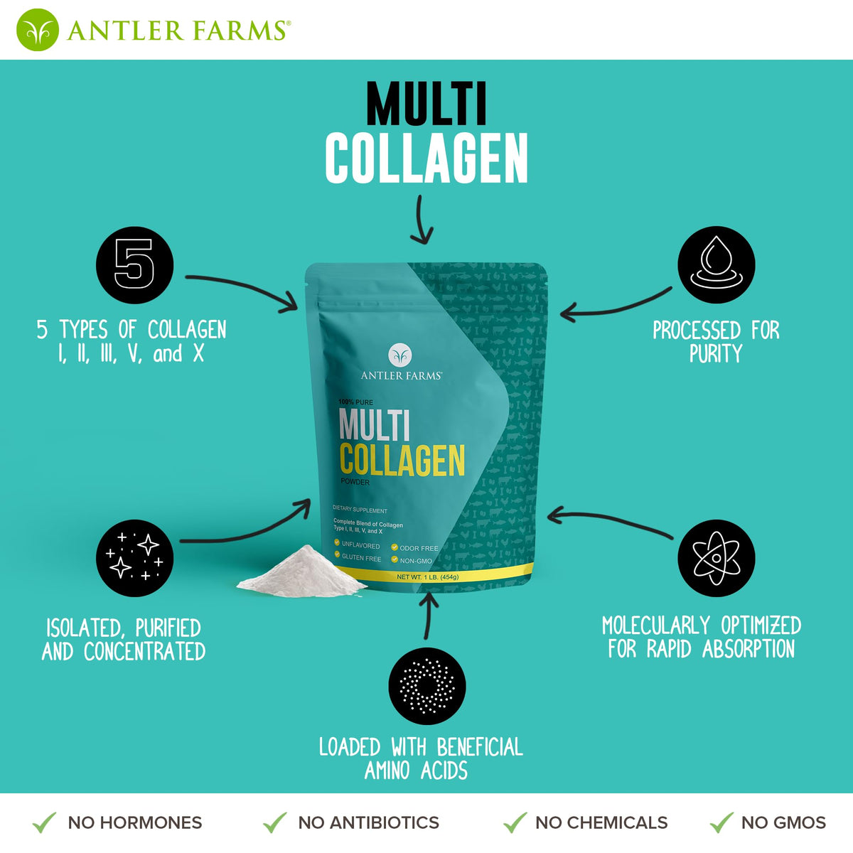 Multi Collagen Protein Powder 5 Types Unflavored 1 lb Y30243