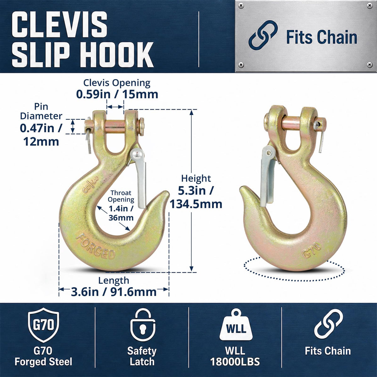 3/8" Heavy Duty Clevis Slip Hook with Safety Latch G648