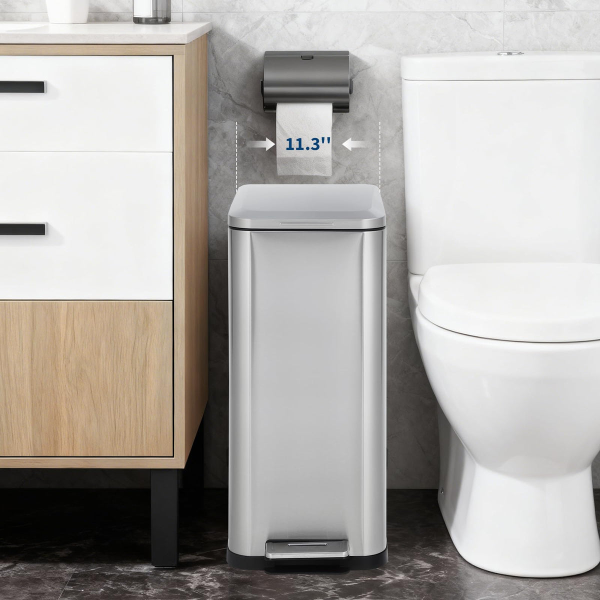 50L Slim Stainless Steel Step Trash Can with Soft-Close Lid V70926
