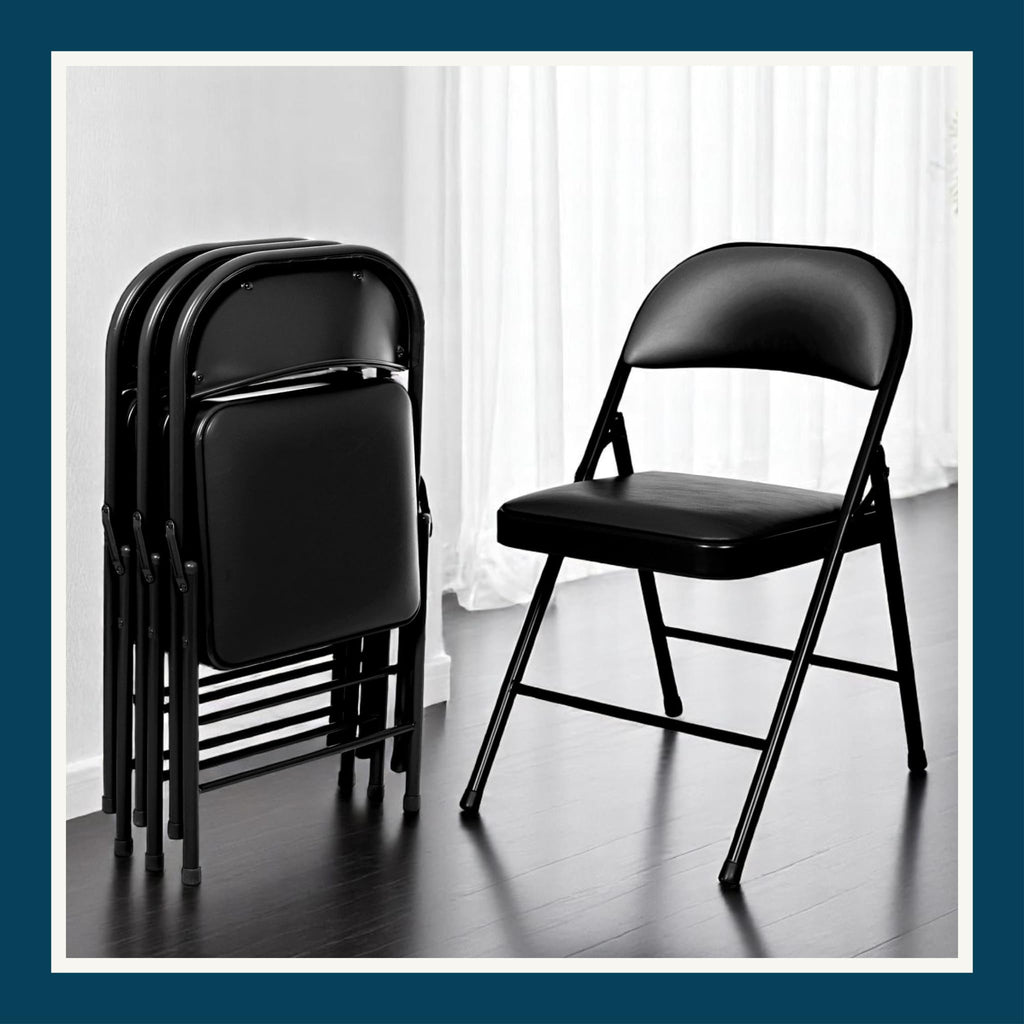 Black Vinyl Padded Steel Folding Chairs 4-Pack V86124