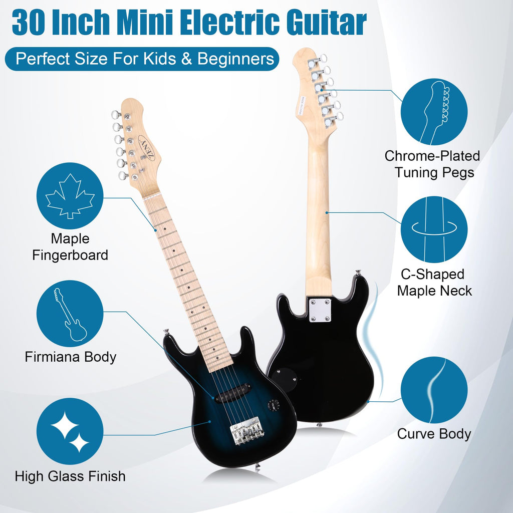 30 inch Kids Electric Guitar with 5w Amp, Gig Bag, Strap, Cable, Strings and Picks, Blue V83535