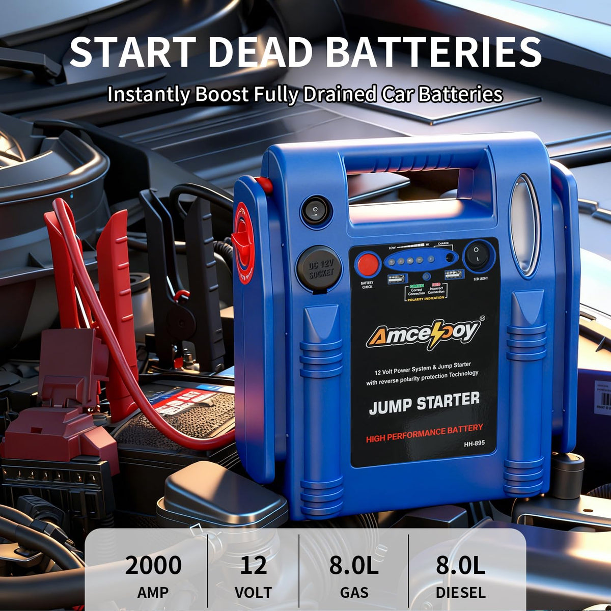 2000 Peak Amp 12V Car Battery Jump Starter S462