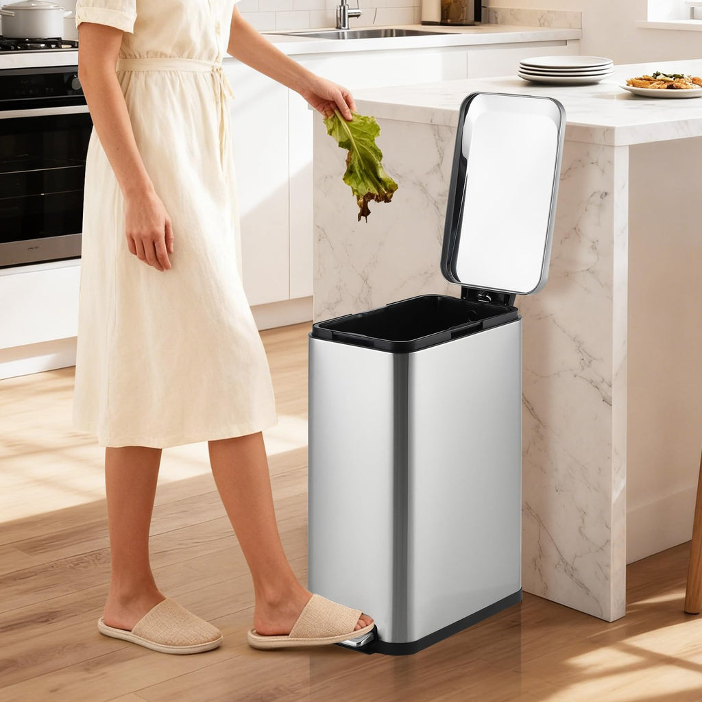50L Slim Stainless Steel Step Trash Can with Soft-Close Lid V70926
