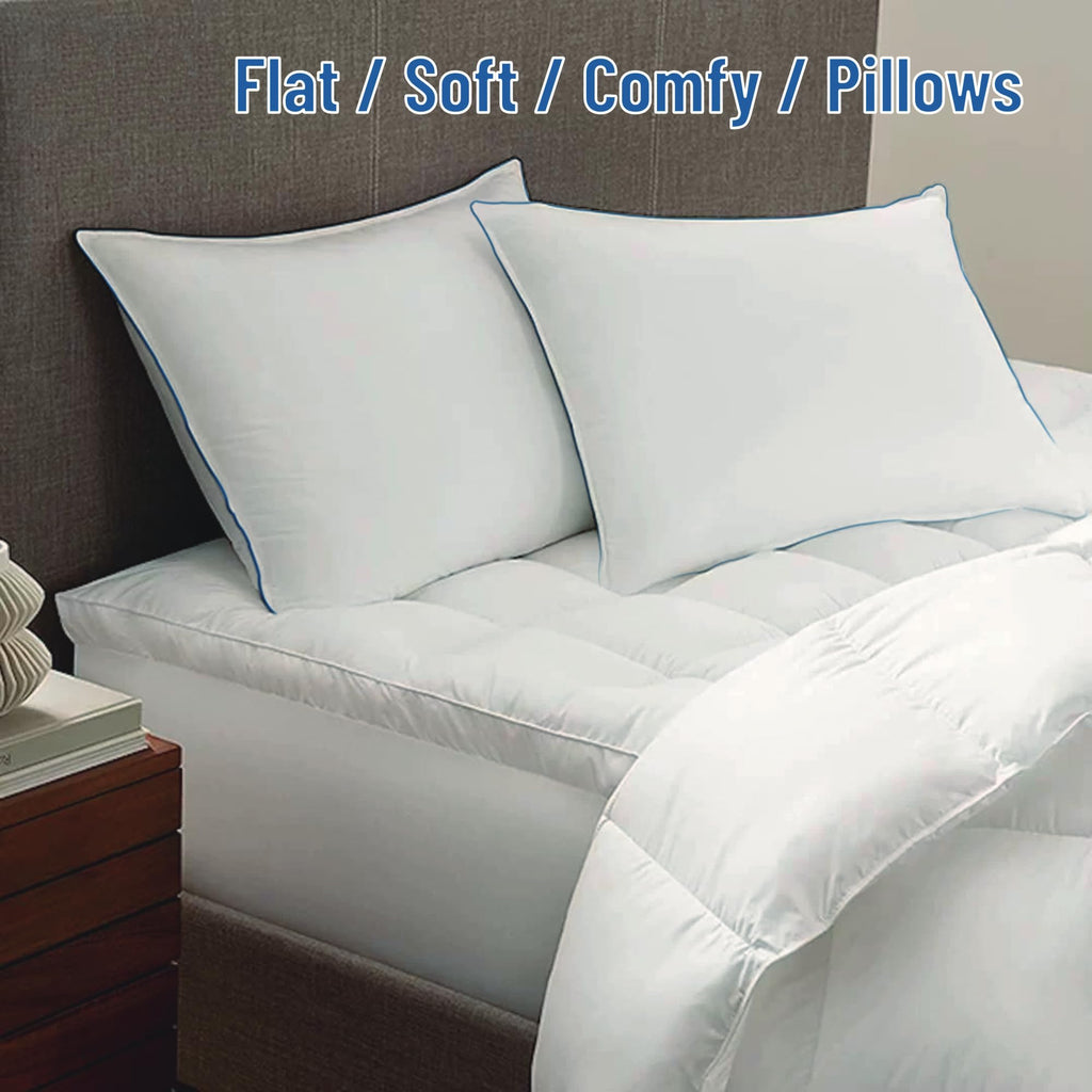 Soft Thin Standard Size Pillows Set of 2 with Down Alternative Fill White Y172435