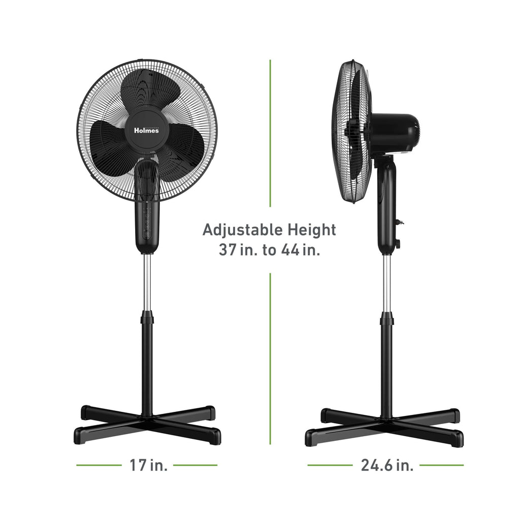 16" Digital Stand Fan, 80° Oscillation, 3 Speeds, Remote Control, Black E492005