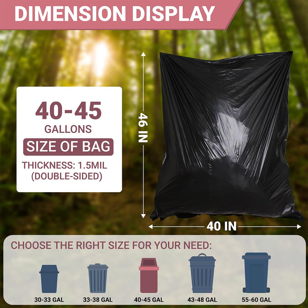 Heavy Duty Black Trash Bags, 100 Count, 40in x 46in S35994