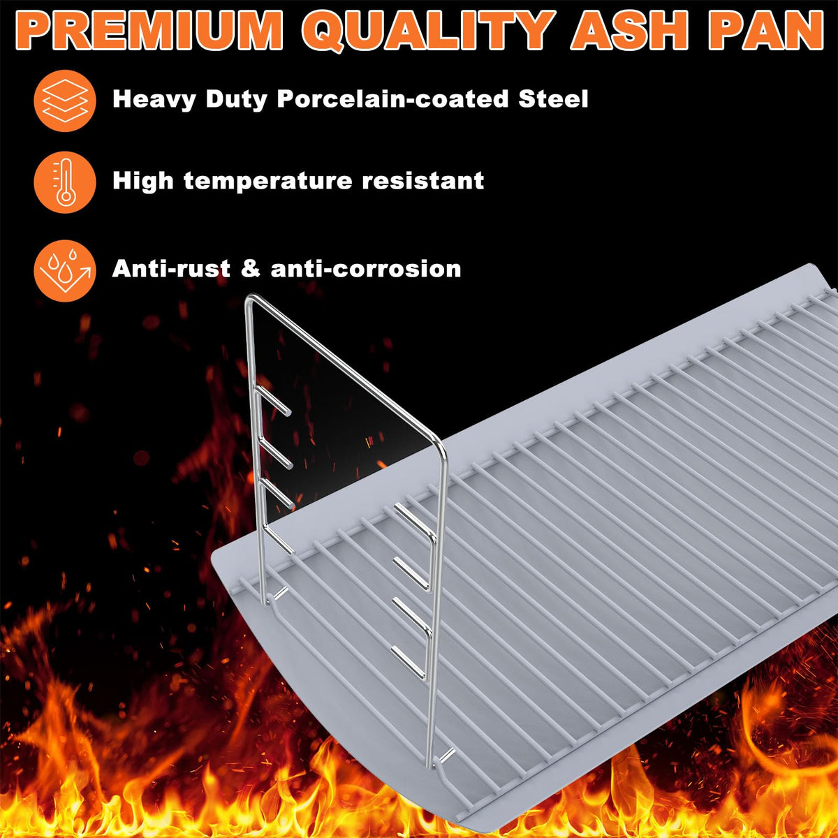27 Inch Ash Pan Replacement with 2pcs Fire Grate Hangers D9421