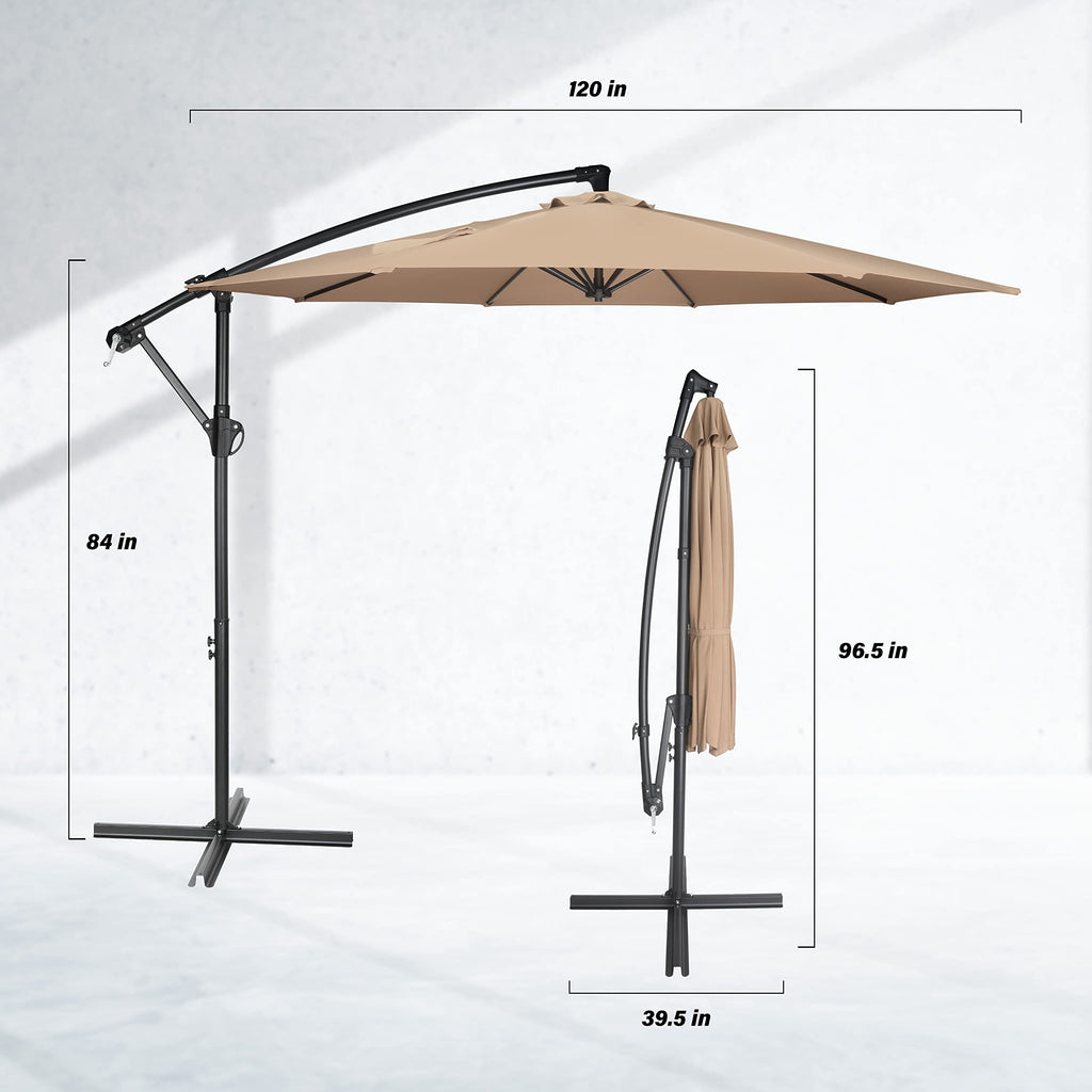 9.8ft Blue Offset Cantilever Patio Umbrella with Crank & Cross Base P503437