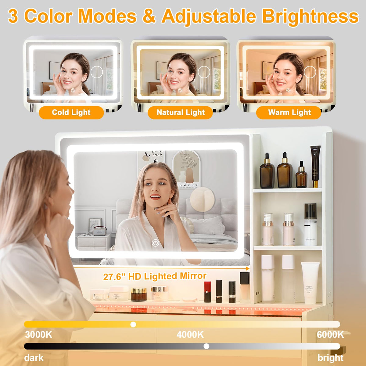 White Makeup Vanity Desk with LED Mirror Y767