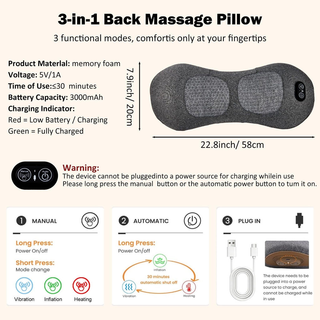 Back Massager with Heat, Vibration, Airbag Stretch J979