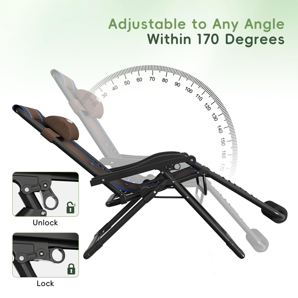 XXL Padded Zero Gravity Chairs Set of 2 Foldable Reclining Chair with Cup Holder T12648