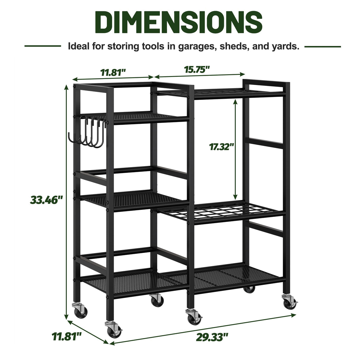 Garden Tool Organizer with 6 Wheels & Hooks D5057