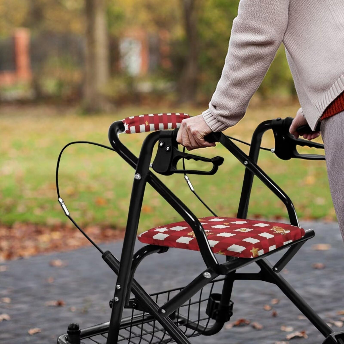 Red Lattice Rollator Walker Accessories Seat and Backrest Rollbar Covers Washable D44657