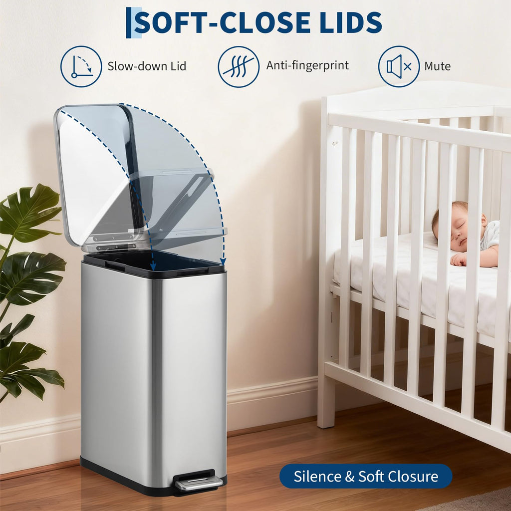50L Slim Stainless Steel Step Trash Can with Soft-Close Lid V70926