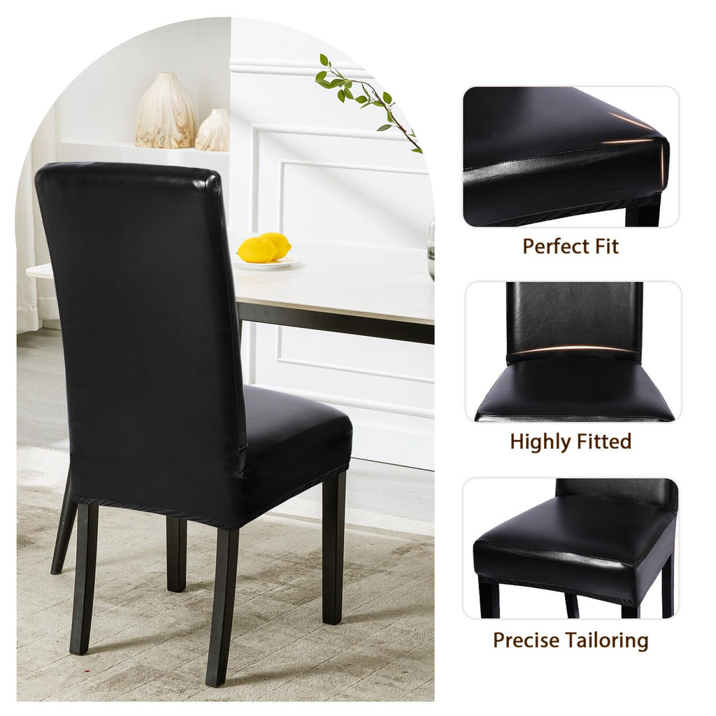Waterproof PU Leather Dining Chair Covers Set of 4 Black J47857