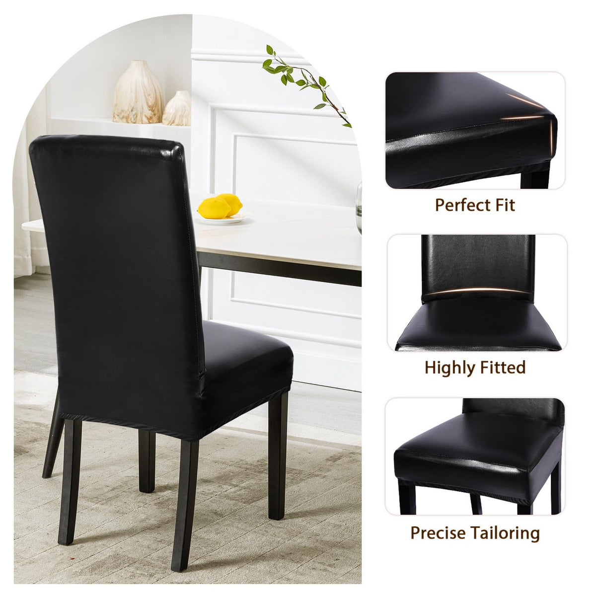 Waterproof PU Leather Dining Chair Covers Set of 4 Black J47857