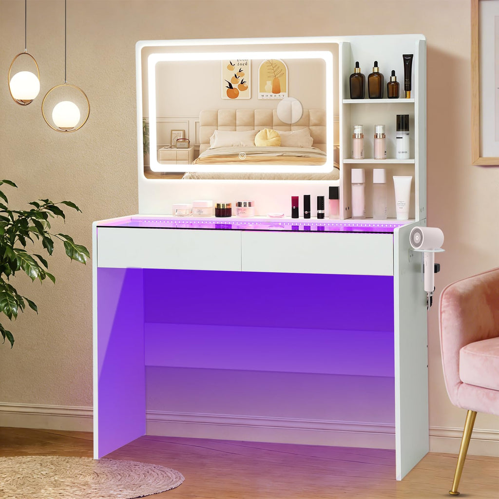 White Makeup Vanity Desk with LED Mirror Y767