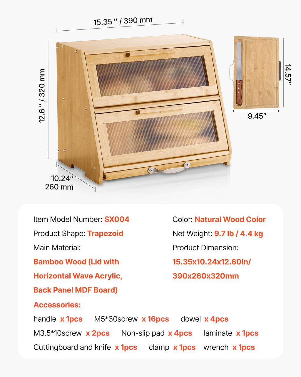 Large Capacity Bamboo Bread Box B534927