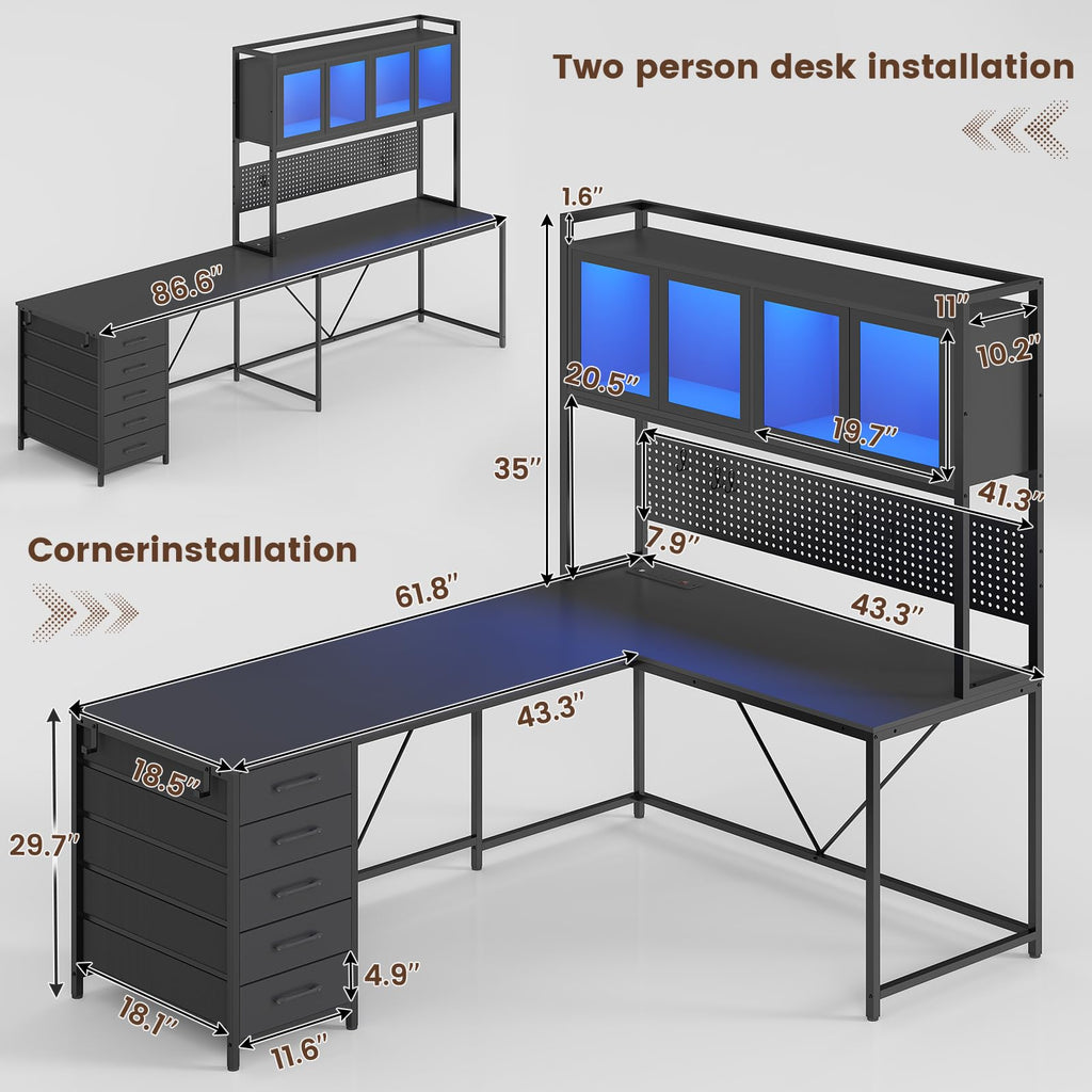 L Shaped Gaming Corner Desk with Drawers I718