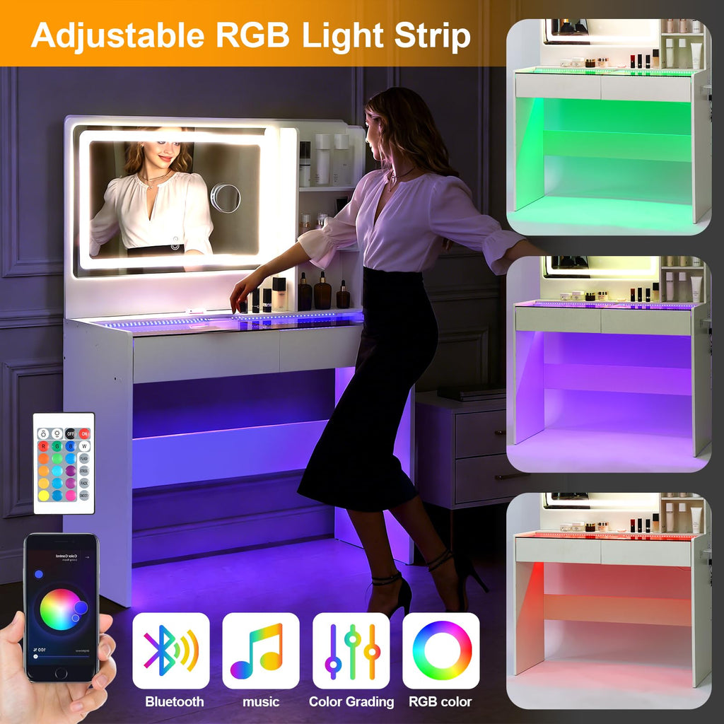 White Makeup Vanity Desk with LED Mirror Y767