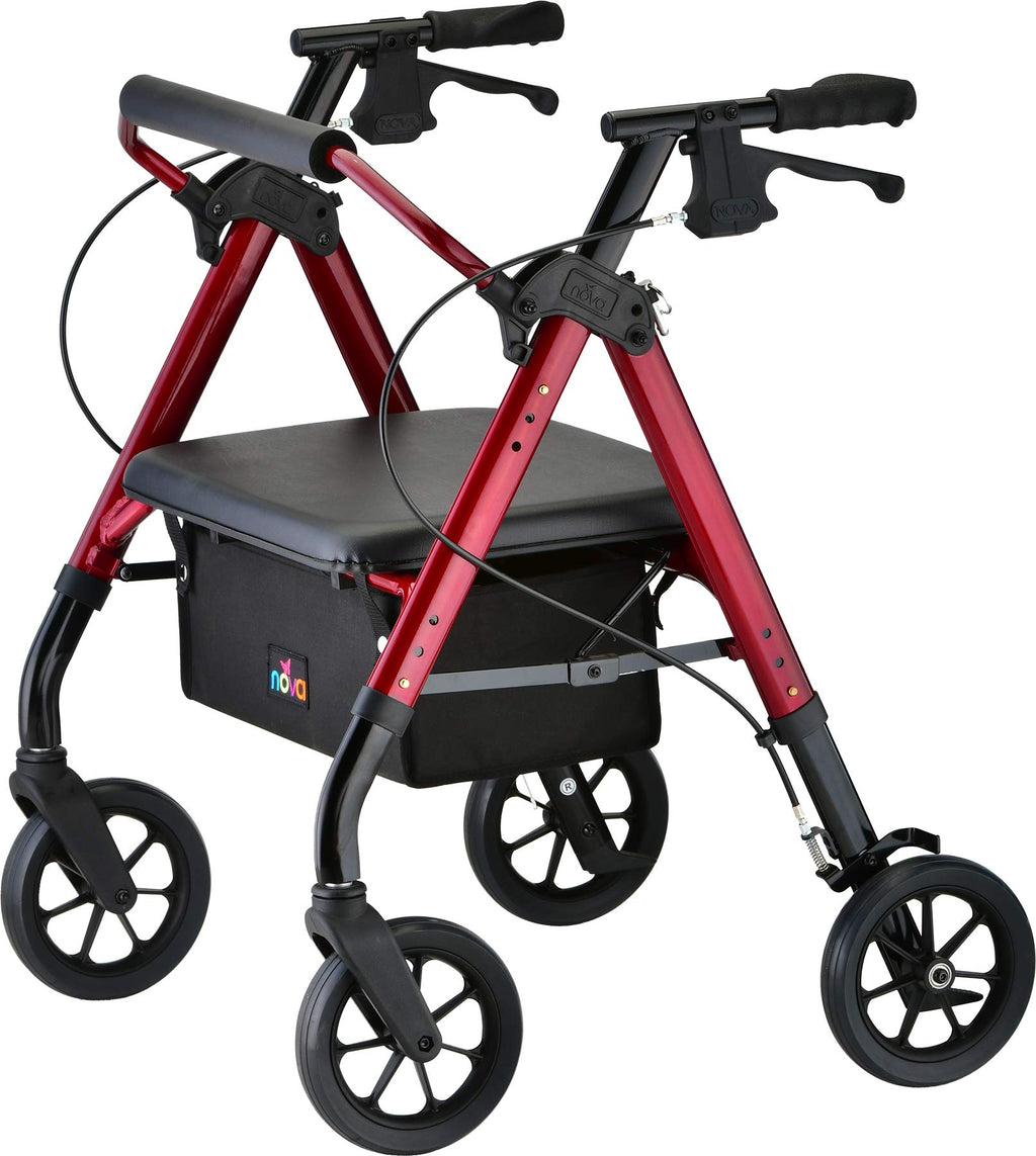 Heavy Duty Petite Rollator Walker with Padded Seat, 8" Wheels, Red L4111