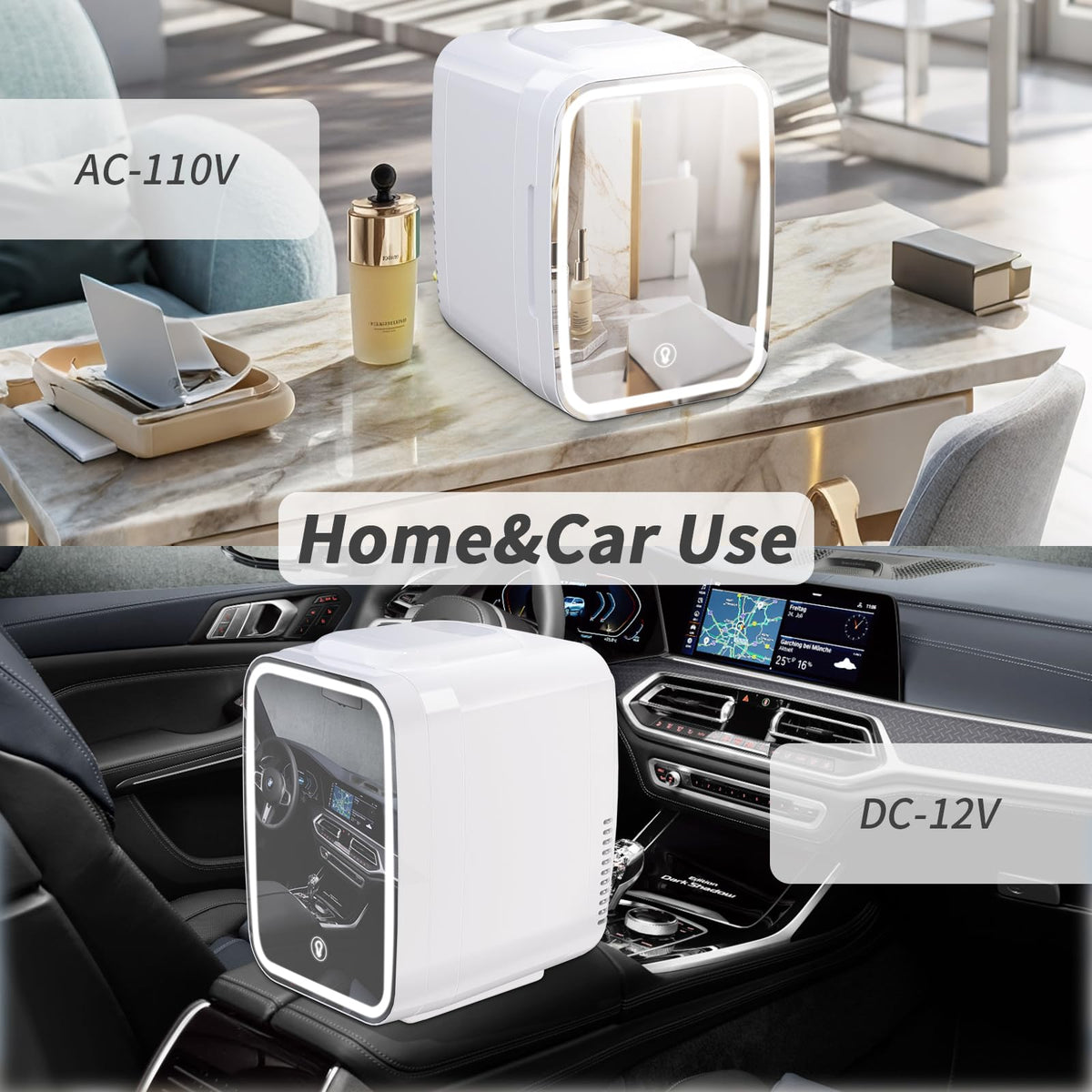 4 Liter 6 Cans Mini Fridge with LED Mirror H6366