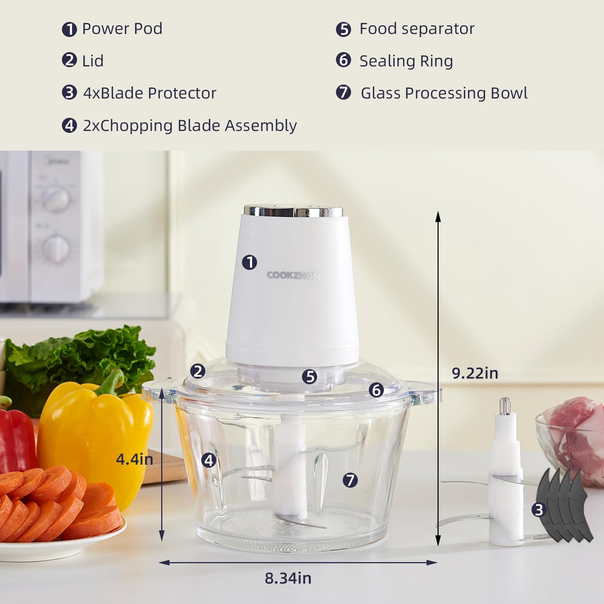 500W Stainless Steel 8-Cup Glass Bowl Food Processor N7971
