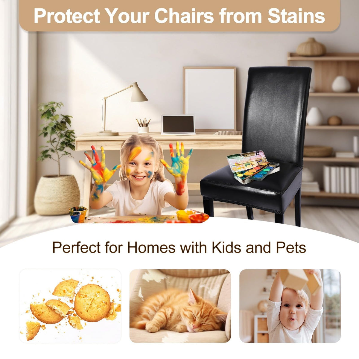 Waterproof PU Leather Dining Chair Covers Set of 4 Black J47857