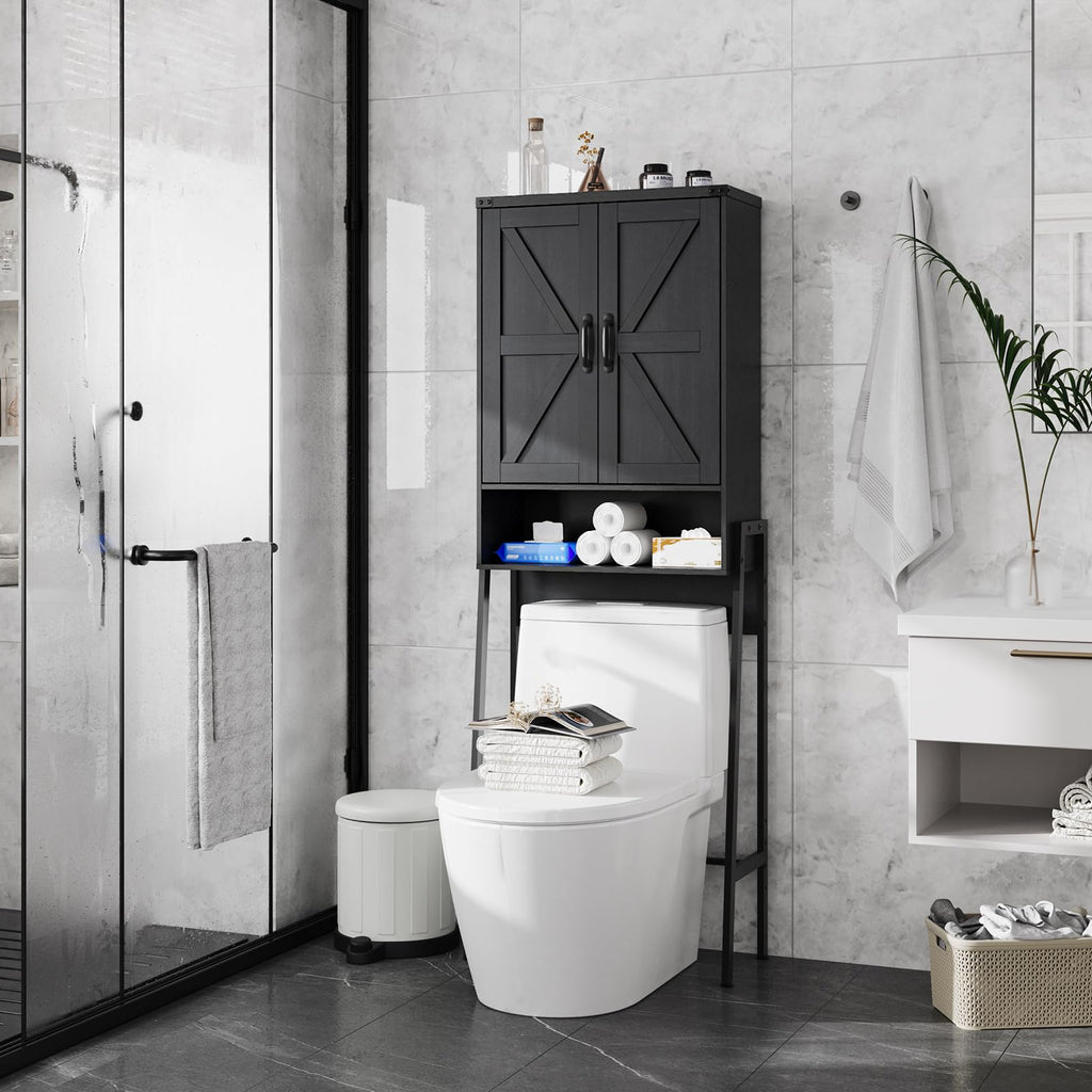Over The Toilet Storage Cabinet with 2-Door Design Black E97251