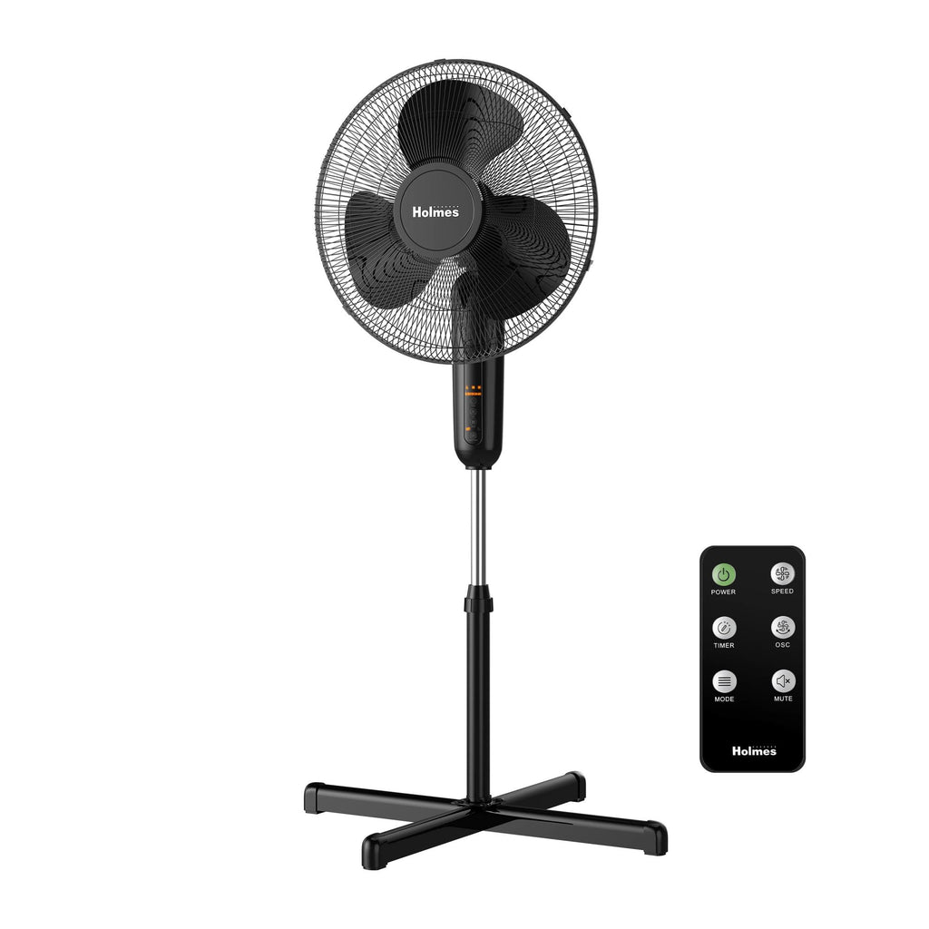 16" Digital Stand Fan, 80° Oscillation, 3 Speeds, Remote Control, Black E492005