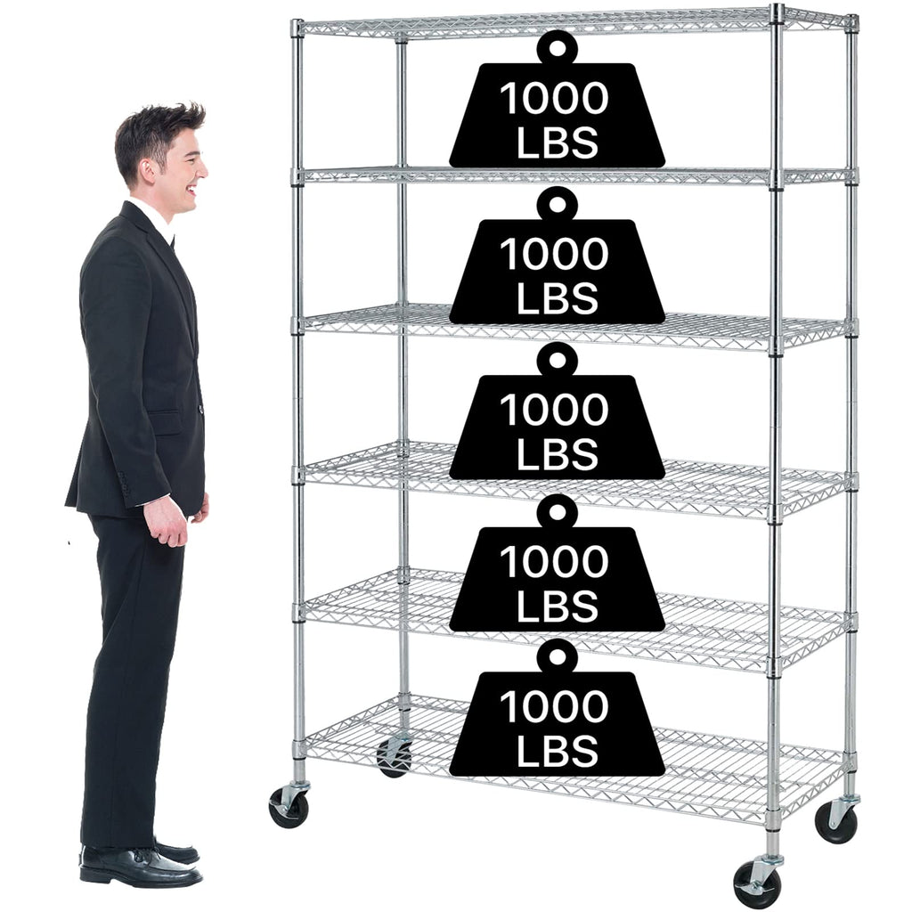 6-Tier Heavy Duty Steel Wire Shelving Unit with Wheels L183