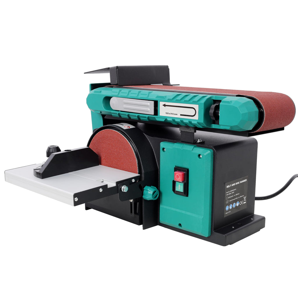 Benchtop Belt and Disc Sander 4x36 Inch Belt 6 Inch Disc Adjustable 0-90 Degree Tilt Green S338388