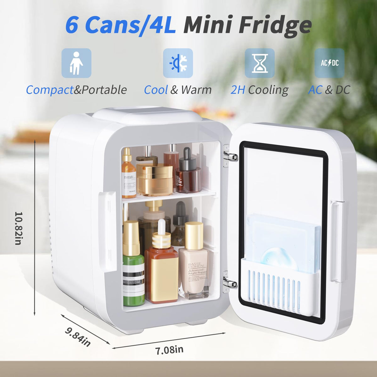 4 Liter 6 Cans Mini Fridge with LED Mirror H6366