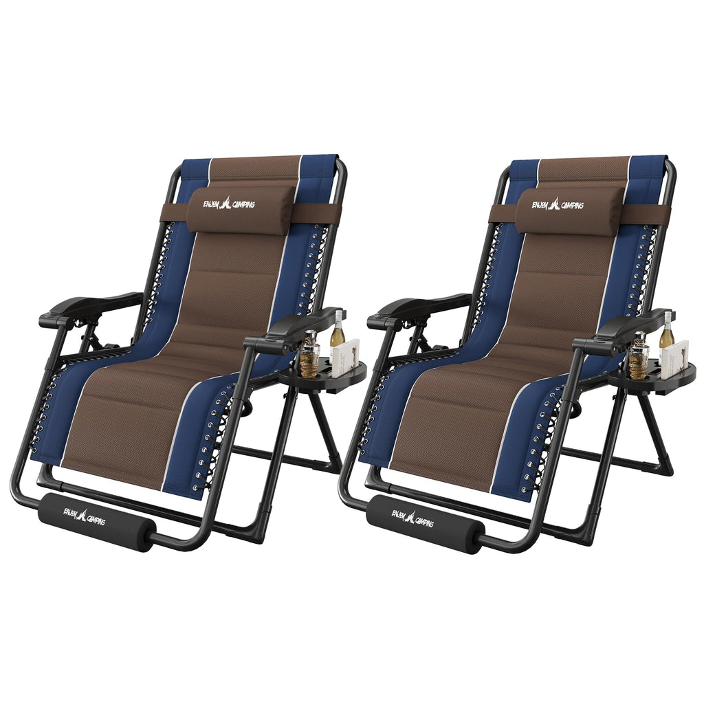 XXL Padded Zero Gravity Chairs Set of 2 Foldable Reclining Chair with Cup Holder T12648