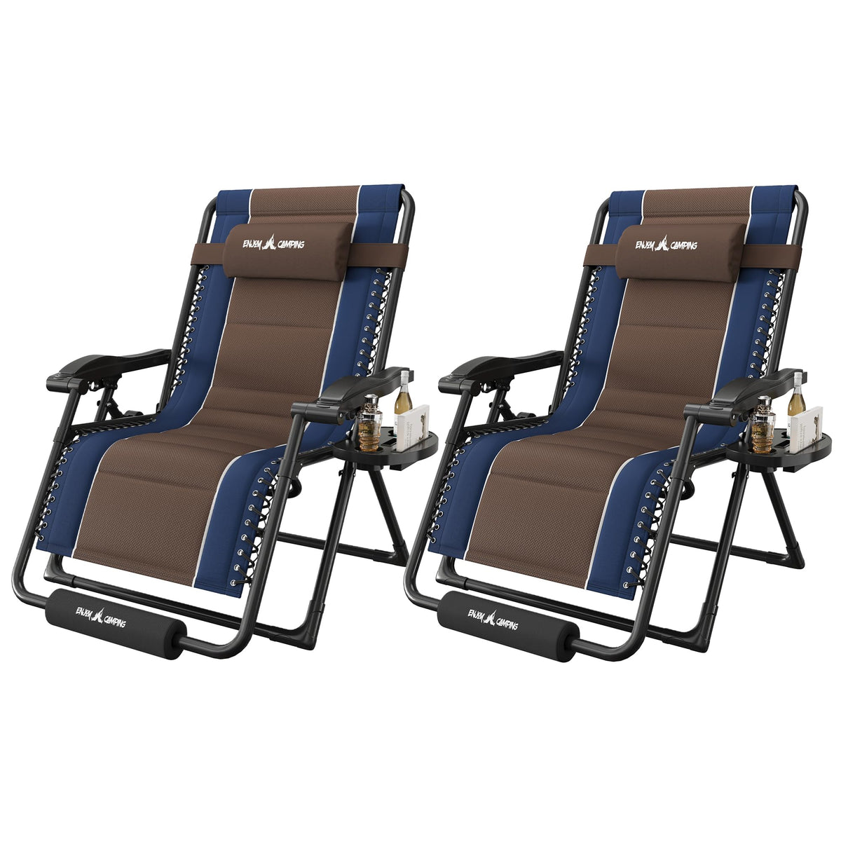 XXL Padded Zero Gravity Chairs Set of 2 Foldable Reclining Chair with Cup Holder T12648