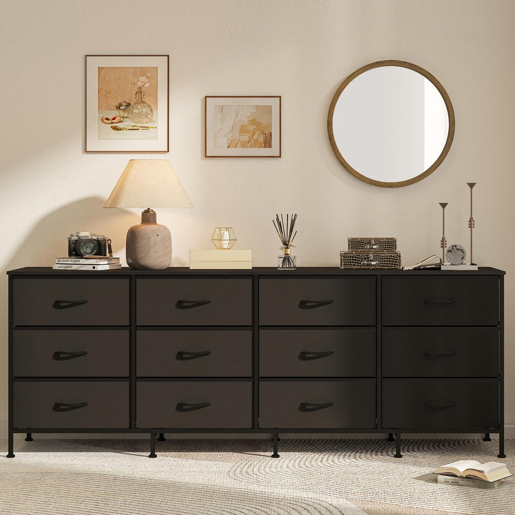 Black 12 Fabric Drawer Dresser with Charging Station H855