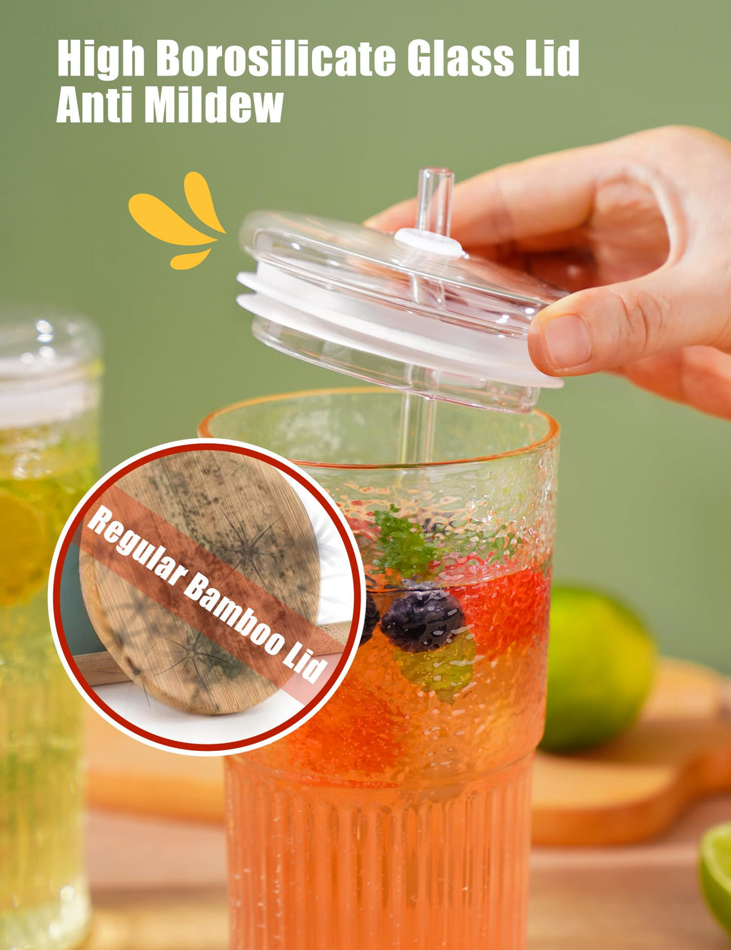 High Borosilicate Glass Tumbler Cup with Lid and Straw, 22oz Clear 2 Pack G87529