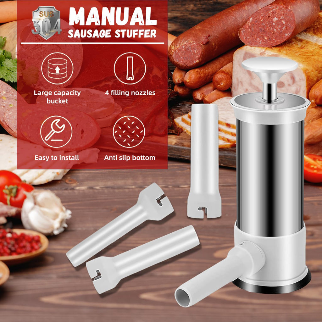 2.2lb Stainless Steel Sausage Stuffer with 4 Stuffing Tubes X20213