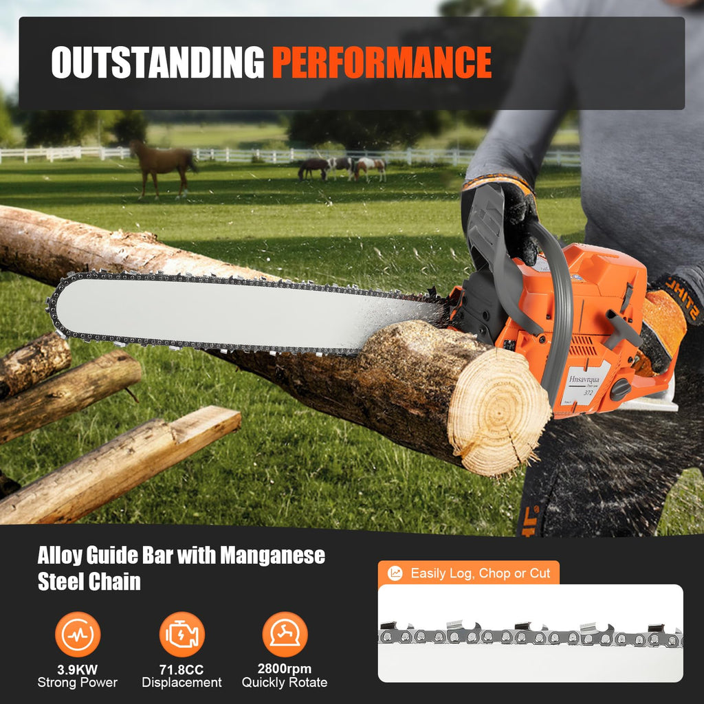 24 Inch 71.8CC 2-Stroke Gas Chainsaw I325