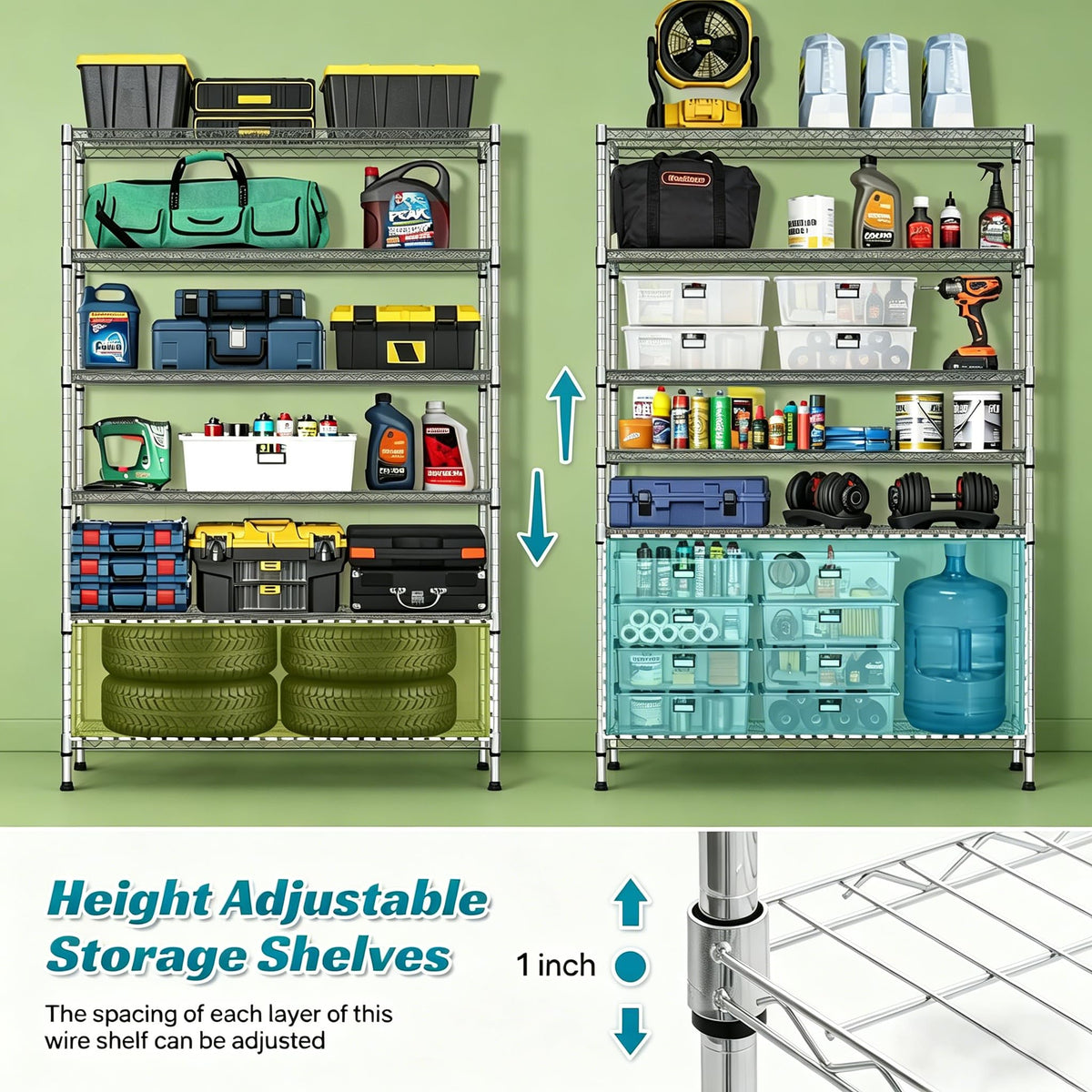 6-Tier Heavy Duty Steel Wire Shelving Unit with Wheels L183