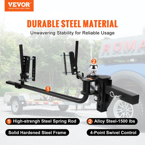 1500 lbs Capacity Weight Distribution Hitch with 2-Inch Steel Shank W3877