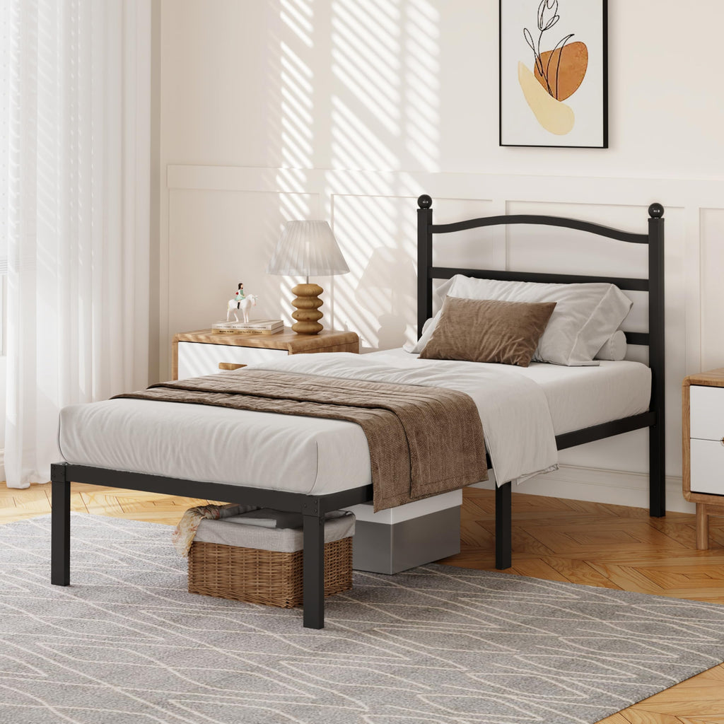 14 Inch Twin Size Metal Platform Bed Frame with Headboard N819363