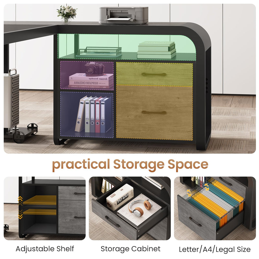 61" Grey L Shaped Desk with Drawer P665937