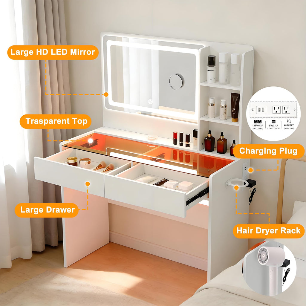 White Makeup Vanity Desk with LED Mirror Y767